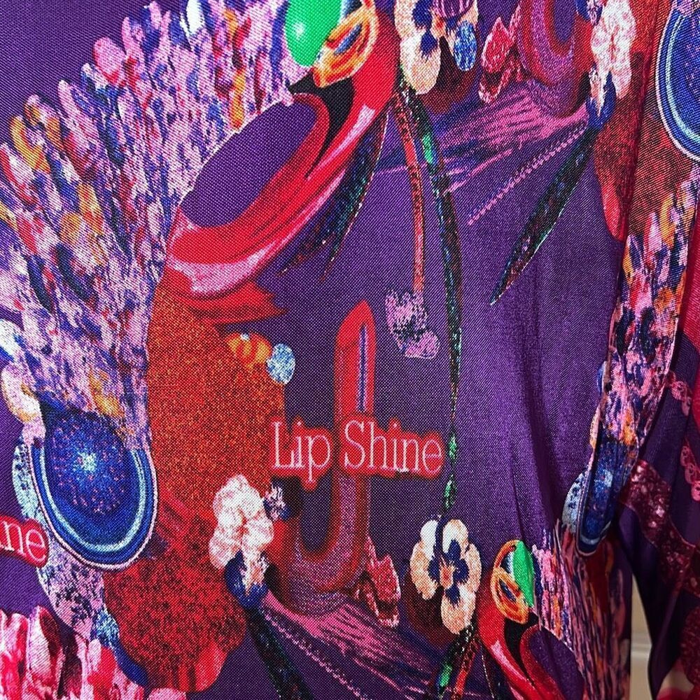 Custo Barcelona Printed Mini Dress Tunic Multicolor Purple Blue Lip Shine Graphi - Picture 5 of 13